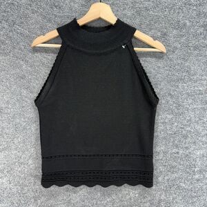 Aqe Fashion Top Women L Large Black Sleeveless Wide Strap Crew Neck Acrylic